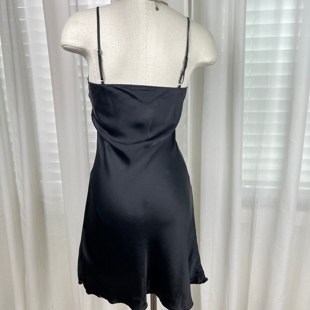 Womens 100% Mulberry Silk Slip Dress Black Medium V-Neck LBD chic whimsigoth - Picture 5 of 10
